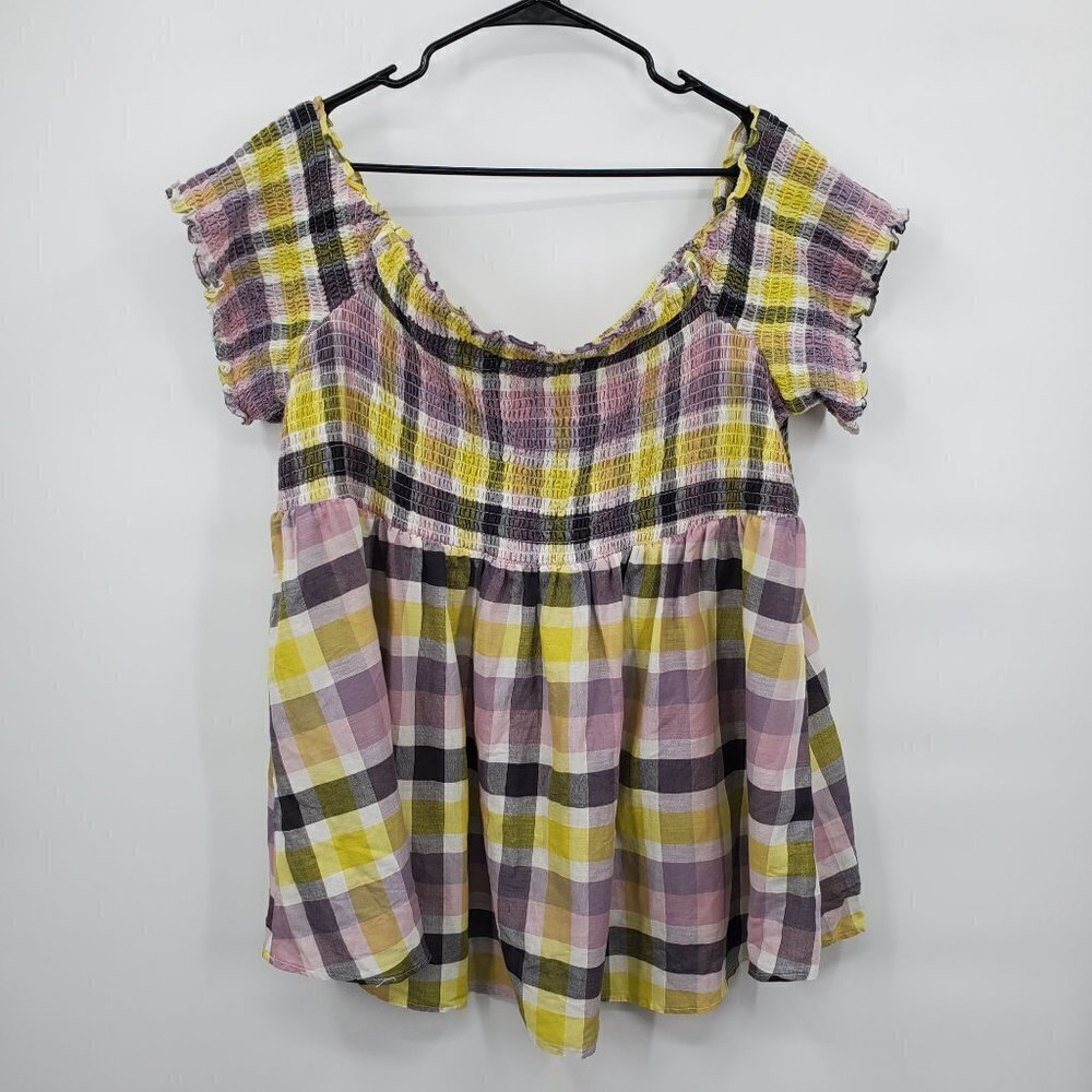Torrid Peplum Gauze Smocked Off Shoulder Blouse Plus Size Stretch 4X Women Multi